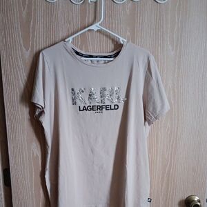 Karl Lagerfeld Light Beige Tee with Sparkling Logo